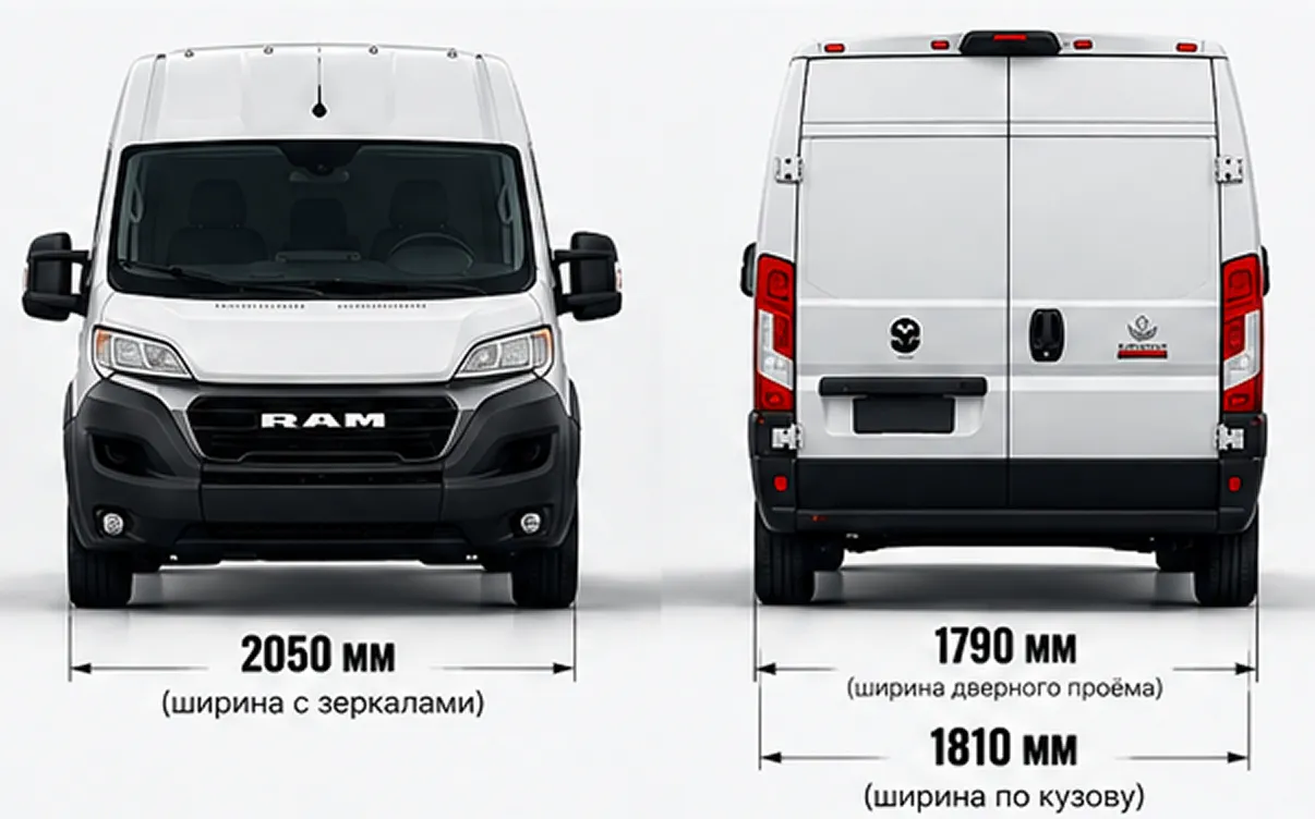 RAM ProMaster 2500: передняя и задняя проекции